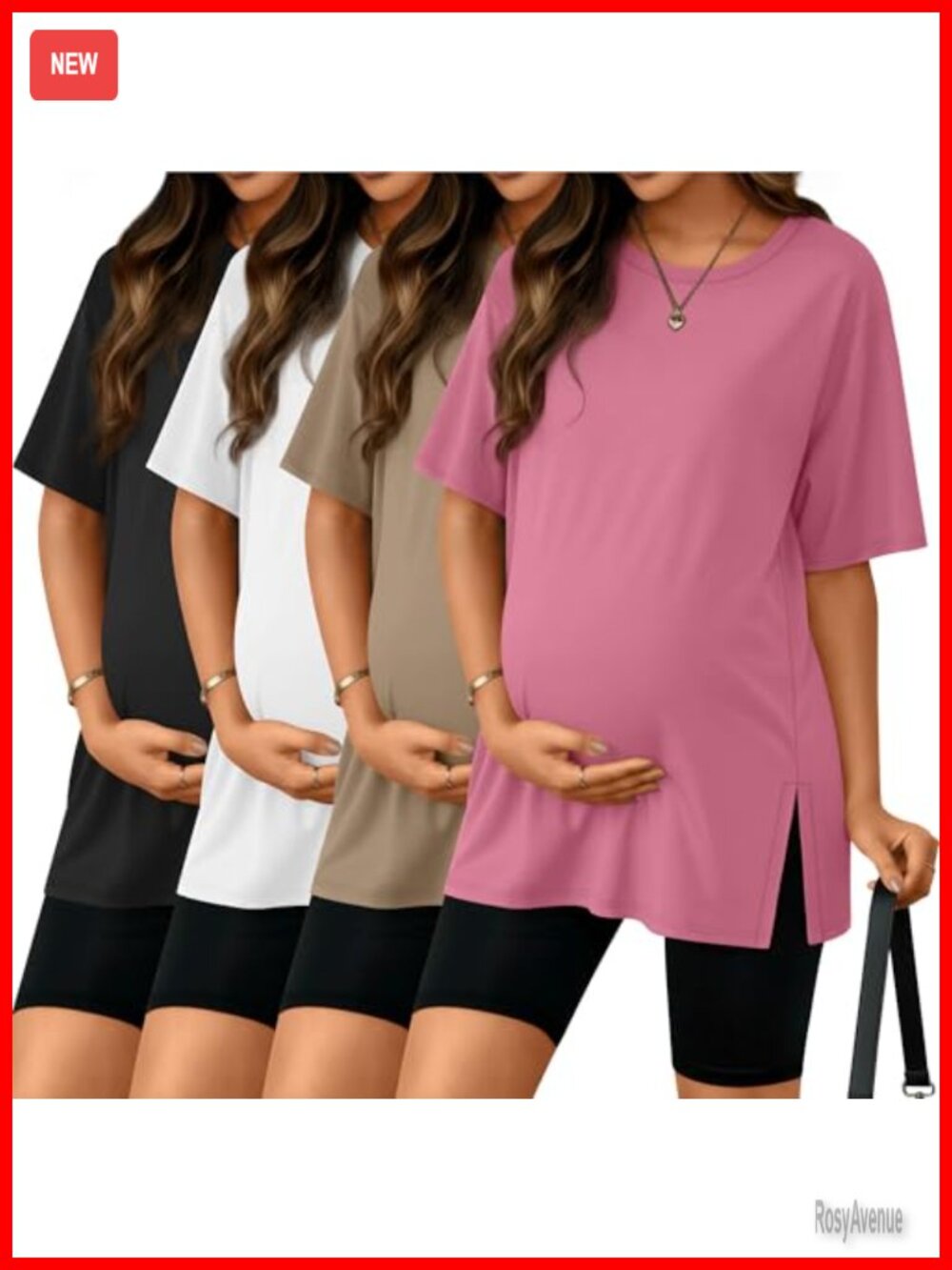 4 Pack Women's Maternity T-Shirts Short Sleeve Loose Fit Side Slit Crew Neck